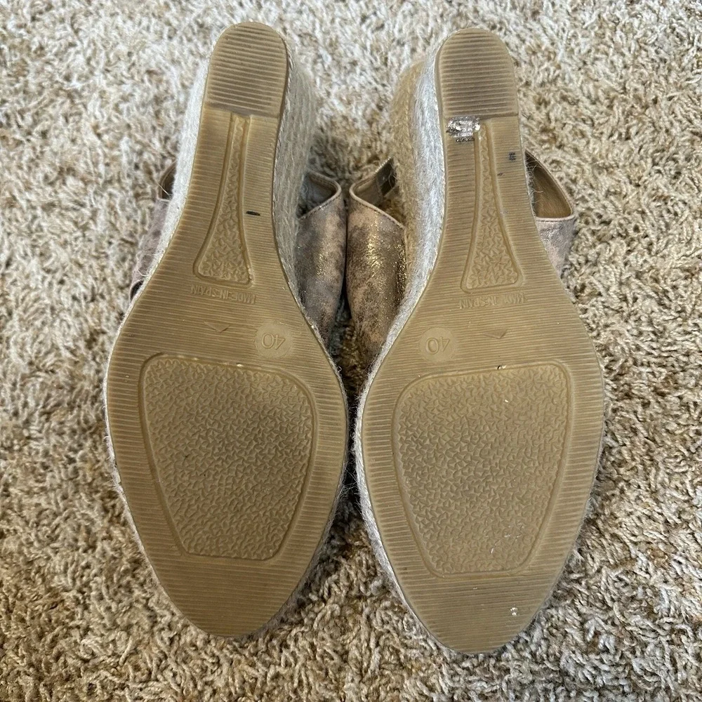 Kanna Leather‎ Sling Back Wedge Espadrilles Sandals Size 40/10 Metallic Gold